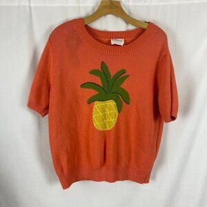 Callahan 100% Cotton Orange Pineapple Sweater Top Women's Large.